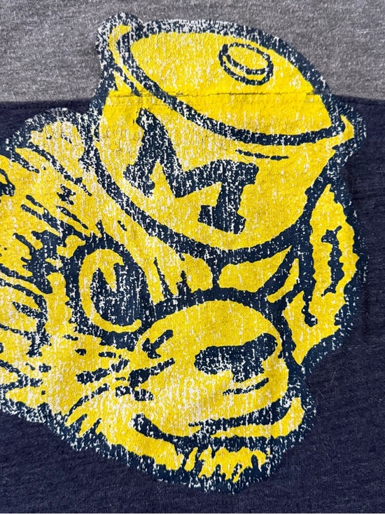 Adidas Women's T-shirt Small Univ of Michigan Ringer Retro Logo Navy/Gray/White - Picture 5 of 6